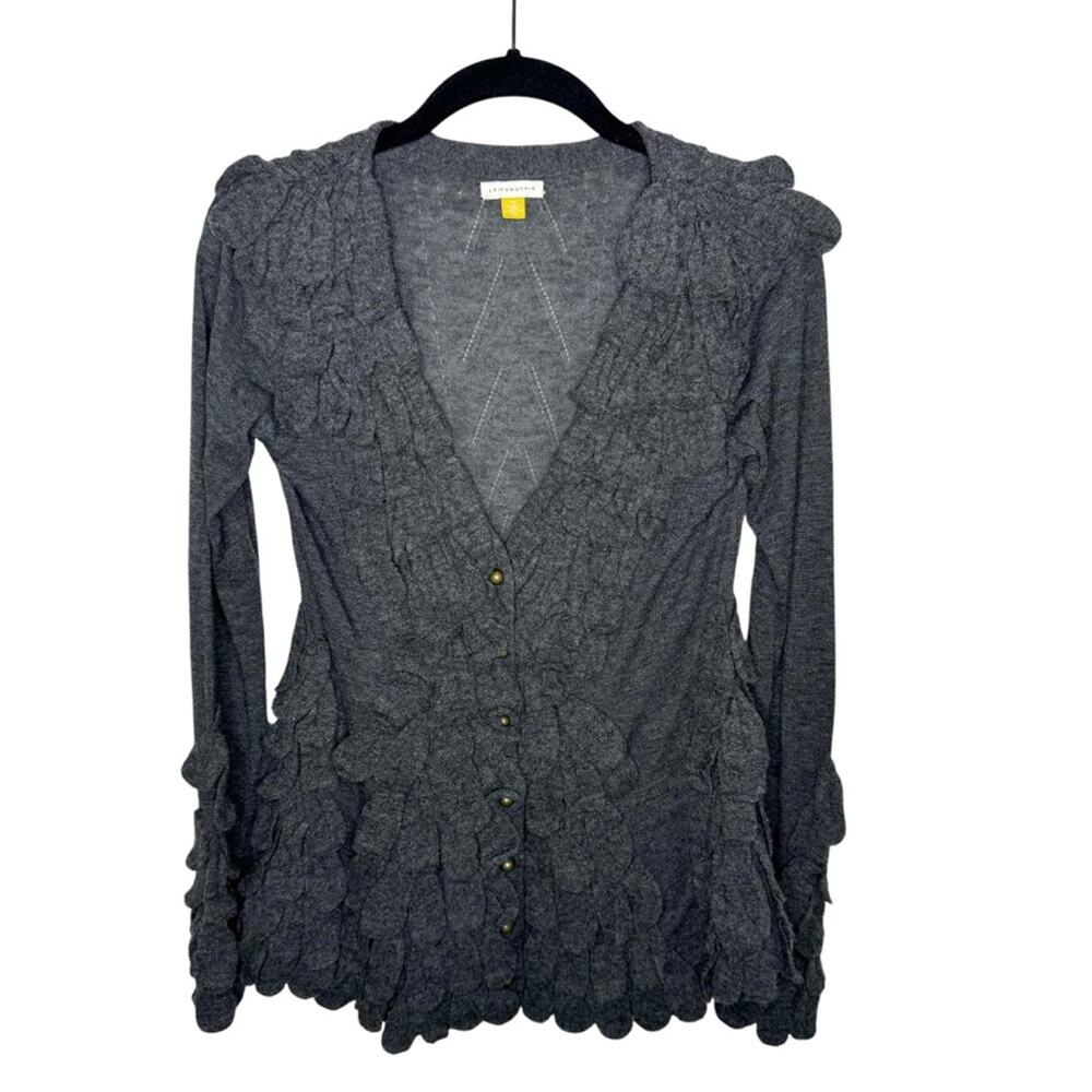 LEIFSDOTTIR / Anthro dark gray wool cashmere ruffle pleated cardigan sweater /XS